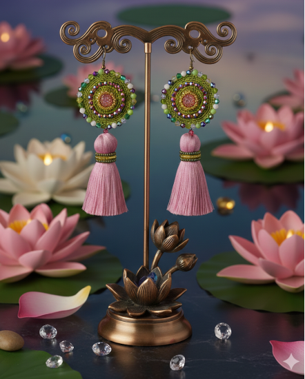 Háčkované  dizajnové náušnice "Lotosový zázrak"